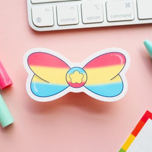 Pegatina de lazo mágico con la bandera del orgullo pansexual / Chica mágica kawaii con la bandera del orgullo pansexual sutil / Pegatina de la bandera del orgullo LGBTQIA / Orgullo seguro para el armario