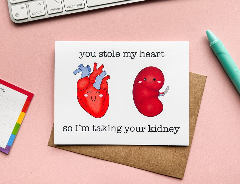 True Crime Love Funny Notecard Anniversary Greeting Card Anatomically Correct Heart Kidney Valentines Day Card image 1