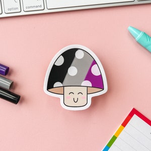 Etiqueta engomada de la bandera del orgullo asexual / Sutil lindo as Bandera del orgullo demisexual Mushie / Etiqueta engomada de la bandera del orgullo LGBTQIA Kawaii / Orgullo seguro del armario
