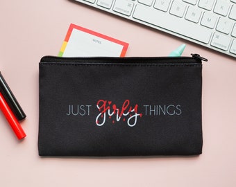 Just Girly Things Canvas Pouch | Feminist Angry Gal | No One Reads These Titles | People with Uteruses Pouch | Pencil Pouch Makeup Bag