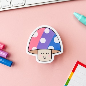 Adesivo fungo bandiera Bi Pride / Mushie bandiera orgoglio bisessuale carino e carino / Adesivo bandiera orgoglio LGBTQIA Kawaii / Orgoglio sicuro per armadio