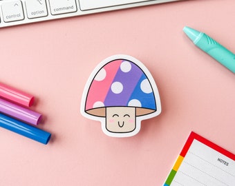 Bi Pride Flag Mushroom Sticker | Subtle Cute Bisexual Pride Flag Mushie | LGBTQIA Kawaii Pride Flag Sticker