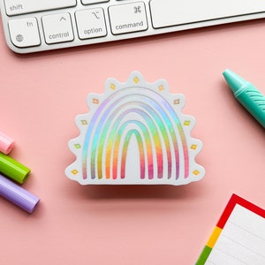 Pegatina de orgullo gay sutil con arcoíris y estrellas / Pegatina de arcoíris estrellado LGBTQIA / Arcoíris brillante y alegre para contemplar