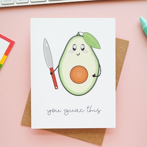 You Guac This Support Funny Avocado (oh no, tiene un cuchillo) Tarjeta de notas / Tarjeta de aliento / Tarjeta de apoyo de guacamole / Tarjeta de pensamiento en usted