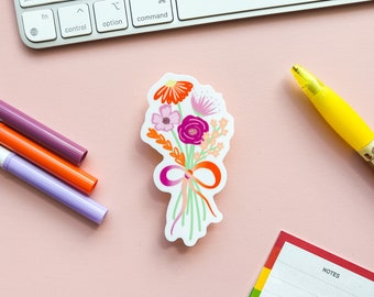 Pegatina floral con la bandera del orgullo lésbico: Ramo sutil del orgullo LGBTQIA