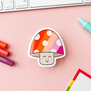 Lesbian Pride Flag Mushroom Sticker | Subtle Cute Lesbian Pride Flag Mushie | LGBTQIA Kawaii Pride Flag Sticker | Closet Safe Pride