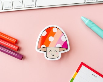 Lesbian Pride Flag Mushroom Sticker | Subtle Cute Lesbian Pride Flag Mushie | LGBTQIA Kawaii Pride Flag Sticker