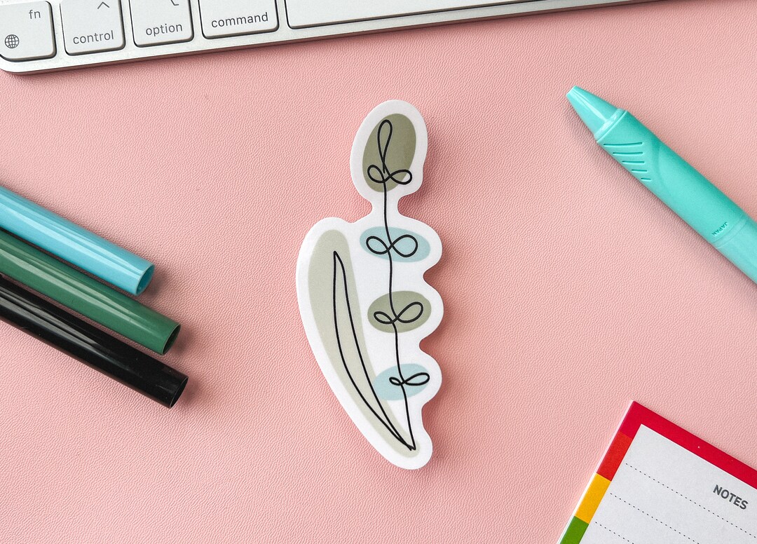 Minimalist Branch Floral Line Art Die Cut Sticker Simple Floral Line