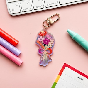 Lesbian Pride Flag Floral Bouquet Acrylic Keychain | Subtle Lesbian Pride Flag Holo Flower Bouquet | LGBTQIA Subtle Pride Flag Keychain