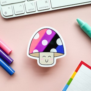 Genderfluid Pride Flag Mushroom Sticker | Subtle Cute Gender Fluid Pride Flag Mushie | LGBTQIA Kawaii Pride Flag Sticker | Closet Safe Pride