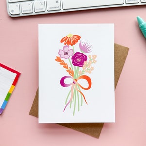 floral de drapeau de fierté lesbienne | fleurs subtiles de drapeau de fierté lesbienne cartes de vœux | Carte Drapeau de fierté subtile LGBTQIA