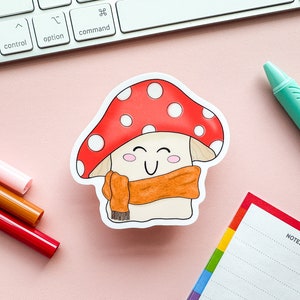 Fall Mushroom Cozy Scarf Sticker Fall Warm Sweater Weather Mushroom No One Reads These Titles Sweet Mushie Fall Boi Sticker image 1