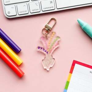 Sapphic Pride Flag Floral Acrylic Keychain Charm | Subtle WLW Sapphic Pride Flower | LGBTQIA Subtle Pride Flag Keychain | Closet Safe Pride