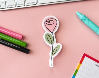 Minimalist Rose Floral Line Art Die Cut Sticker | Simple Floral Line Art Sticker | Rose Line Art Sticker