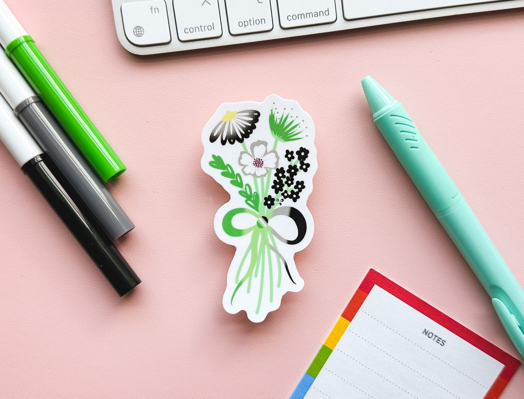 Aromantic Subtle Pride Flag Floral Bouquet Sticker Subtle Aro Pride Flag Flower Bouquet LGBTQIA