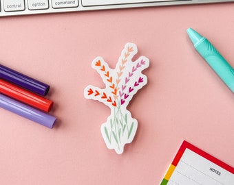 Pegatina floral de la bandera del orgullo lésbico: Flor LGBTQIA sutil
