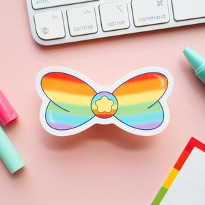 Pegatina de lazo mágico con la bandera del orgullo gay / Chica mágica kawaii con sutil arcoíris del orgullo gay / Bandera del orgullo sutil LGBTQIA / Orgullo seguro en el armario