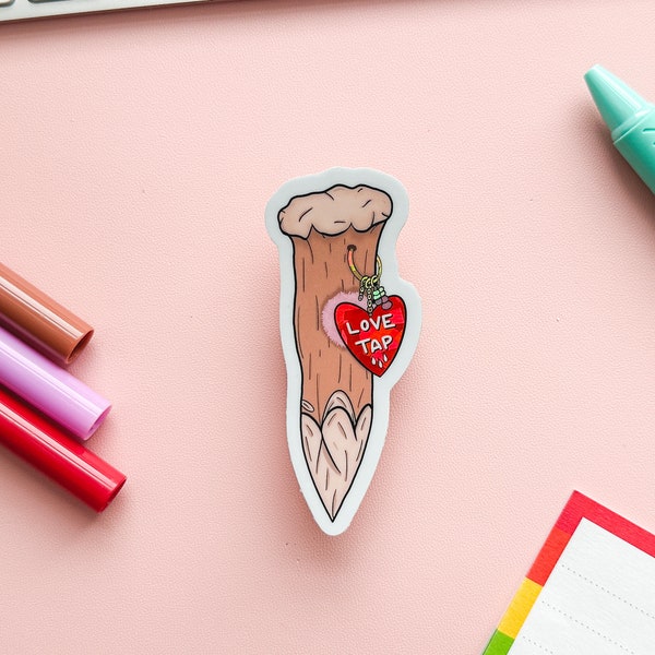 Love Tap Wooden Stake Charm-Laden Vampire Stake Sticker | Pretty Girl Vampire Hunting Equipment | Prism Holo Cute Angry Feminist Sticker