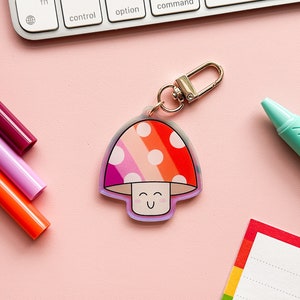 Lesbian Pride Flag Mushroom Acrylic Keychain | Subtle Cute Lesbian Pride Flag Mushie | LGBTQIA Kawaii Pride Keychain | Closet Safe Pride