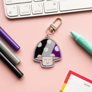 Asexual Pride Flag Mushroom Acrylic Keychain | Subtle Cute Ace Demisexual Pride Mushie | LGBTQIA Kawaii Pride Keychain | Closet Safe Pride