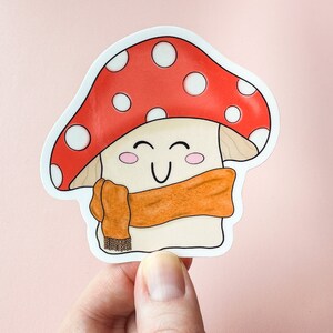 Fall Mushroom Cozy Scarf Sticker Fall Warm Sweater Weather Mushroom No One Reads These Titles Sweet Mushie Fall Boi Sticker image 3