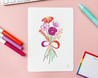 Lesbian Pride Floral Bouquet Art Print: Subtle LGBTQIA Pride