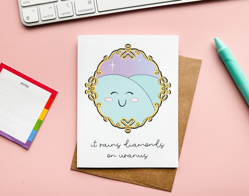 It Rains Diamonds on Uranus Love Notecard Anniversary Greeting Card Love a Hidden Butt Woo Super A Buy This IDK Valentines Day Card image 1