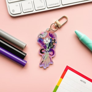 Asexual Pride Flag Floral Acrylic Keychain | Subtle Ace Demisexual Pride Holo Bouquet | LGBTQIA Pride Flag Keychain | Closet Safe Pride