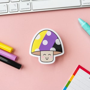 NonBinary Pride Flag Mushroom Sticker | Subtle Cute NonBinary Pride Flag Mushie | LGBTQIA Kawaii Pride Flag Sticker | Closet Safe Pride
