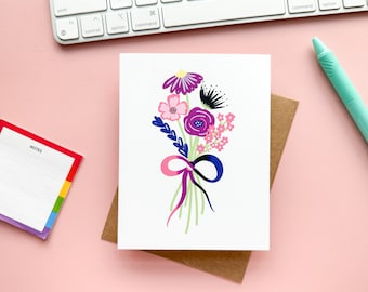 Genderfluid Pride Flag Floral Notecard | Subtle Gender Fluid Pride Flag Flower Bouquet Greeting Card | LGBTQIA Subtle Pride Flag Card