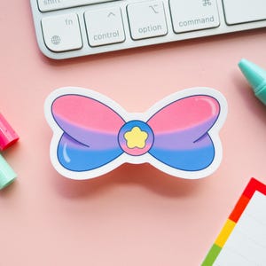 Pegatina de lazo mágico con la bandera del orgullo bisexual / Chica mágica kawaii con la bandera del orgullo bisexual sutil / Pegatina de la bandera del orgullo LGBTQIA sutil / Orgullo seguro para el armario