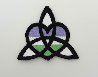 Genderqueer Pride Flag Celtic Knotwork Triquetra Heart Sew on Embroidered Patch