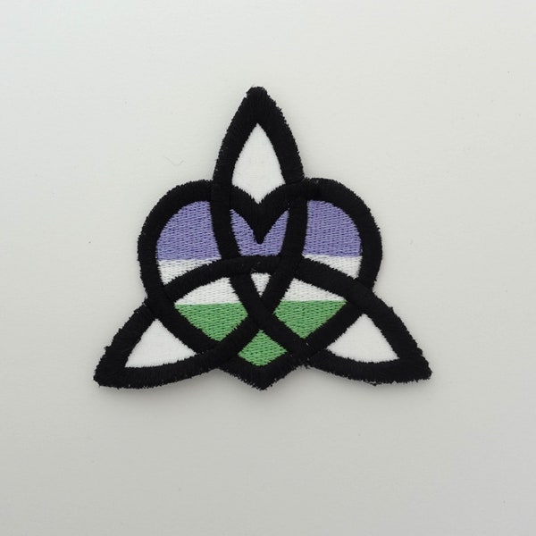 Genderqueer Pride Flag Celtic Knotwork Triquetra Heart Sew on Embroidered Patch