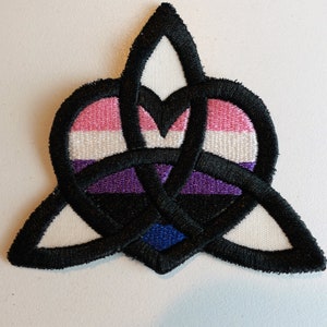 Genderfluid Pride Flag Celtic Knotwork Heart Triquetra Sew on Embroidered Patch