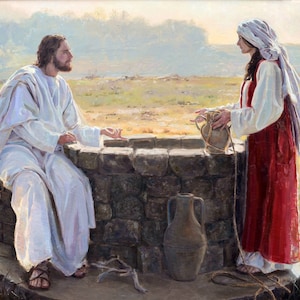 Jesus Christ and the Samaritan Woman at the Well signed fine giclee print on heavyweight archival paper