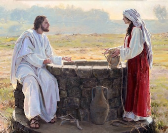 Jesus Christ and the Samaritan Woman at the Well signed fine giclee print on heavyweight archival paper