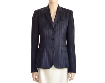 Ralph Lauren Pinstripe Blue Wool Jacket, Vintage 90s, Size 6