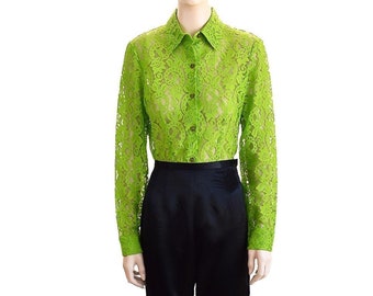Kenneth Richard Green Lace Floral Blouse, Vintage 90s, Size Medium