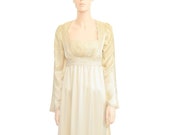 Gunne Sax Cream Lace Satin Dress, Vintage 70s, Size 7