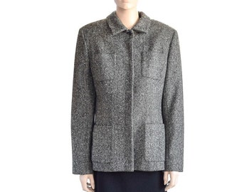 Jones New York Black White Wool Tweed Jacket Size 8