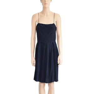 Calvin Klein Blue White Polka Dot Silk  Dress, Vintage 80s, Size 8