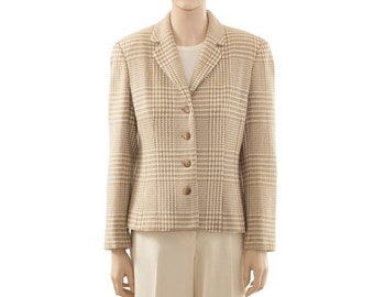 Talbots Beige Houndstooth Wool Jacket, Vintage 90s, Size 6