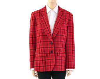Pendleton Red Black Plaid Wool Jacket, Vintage 80s, Size 12