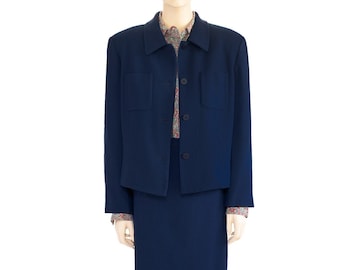 Chaus Dark Blue Wool Skirt Suit, Vintage 80s, Size 12