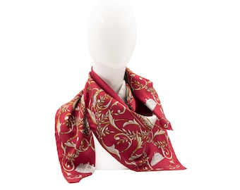 Vintage 80s Silk Scarf: Red Floral Print, 33.5" Square