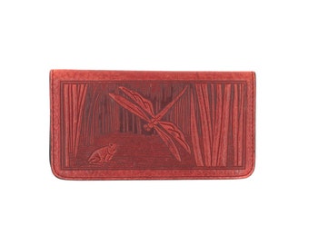 Oberod Dragonfly Red Leather wallet, Vintage 80s Rare, Small