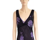 Vintage 1990s Dress 90s Nostalgia Black Purple Floral Dress Size 6
