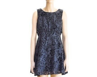 Free People Black Burnout Velvet Dress, Vintage 90s, Size 0