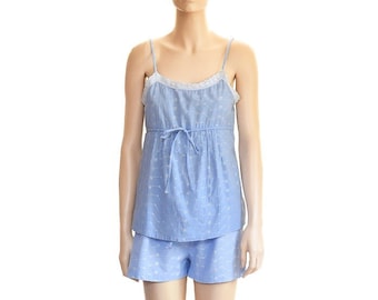 Willow Wed2 Eyelet Blue Pajama Short Set, Vintage 2000, Size Small