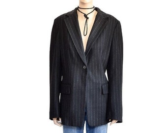 Banana Republic Pinstripe Black Wool Cashmere Jacket, Vintage 90s, Size 14